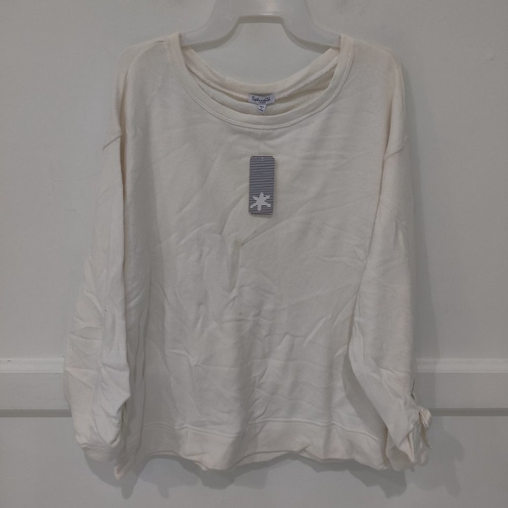 NWT Splendid Women's Long Sleeve Grommet Tie Sleeve White Size L $100 3A026